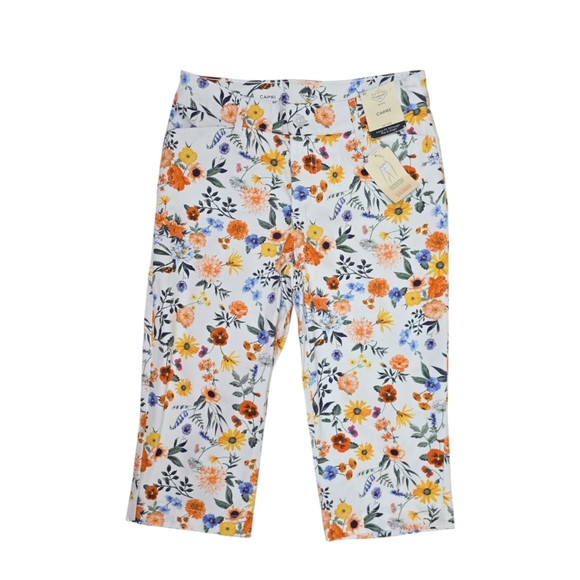 NWT Womens St. Johns Bay White Floral Capri Pants 2P Orange Blue Yellow 2 Petite - Picture 8 of 8